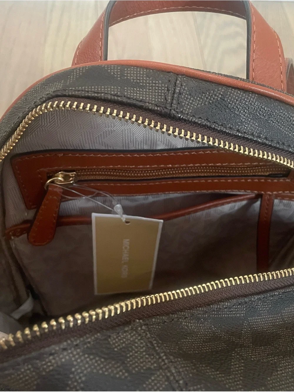 Michael Kors Rhea Women Medium MK Logo Backpack Brown Satchel Handbag